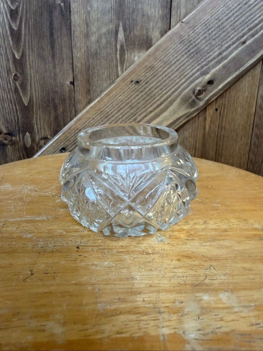 Vintage Clear Cut Glass Crystal Bowl Starburst Geometric Candy Trinket Dish (951